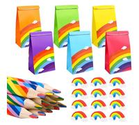 ZhouWei 36 Pièces Crayons de Couleur Enfant Set, 4 en 1 Crayons Arc en Ciel 12 Crayon Gomme et 12 Sachet Cadeaux Crayon Enfant Rainbow Gift Bags, pour Coloriage Croquis et Dessin