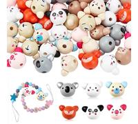 ZhouWei 36 Pièces Perle en Bois avec des Expressions Animales, Perles Enfant 6 Modèles Animal, Perles Bois avec Emojis, Convient pour Création de Bijoux Colliers Bracelets et Objets Décoratifs DIY