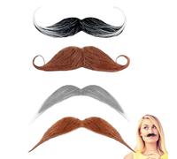 ZhouWei 4 Pièces Fausses Moustaches, Auto Adhésif Moustache de Nouveauté, Fausses Barbes, pour Soirées Costumées Fête de Noël Halloween et Anniversaires Parties (3 Couleurs)