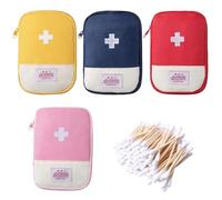 ZhouWei 4 Pièces Trousse de Secours Vide avec 200 Cotons Tiges, Sac à Médicaments Étanche Sac de Médecine Portable Trousse Pharmacie Voyage, pour Travail Voiture Maison Bureau Voyages (4 Couleurs)