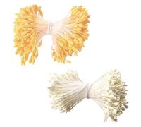 ZhouWei 700 Pièces Tige Fleur Artificielle, Double Têtes Fleur Étamine 3 mm Étamines en Cure Pipes avec Double Perles Pistils Mats Décoration, Idéal pour la Création Mariage DIY Déco (Blanc Jaune)