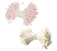 ZhouWei 700 Pièces Tige Fleur Artificielle, Double Têtes Fleur Étamine 3 mm Étamines en Cure Pipes avec Double Perles Pistils Mats Décoration, Idéal pour la Création Mariage DIY Déco (Blanc Rose)