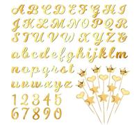 ZhouWei 79 Pièces Personnalisé Décoration de Gâteau, Alphabet Or en Miroir Acrylique, Topper Personnalisé Prenom, 0-9 Chiffres en Miroir et A-Z Lettres Majuscules et Minuscules, pour Fête