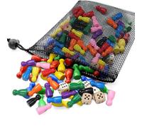 ZhouWei 80 Pièces Pions de Jeu en Bois et 6 Dés en Bois, 25 x12 mm Set de Pions Composant de Jeu Jouet avec Sac de Rangement Figurines Jeux, Accessoires pour Jeux de Société (Colorées)