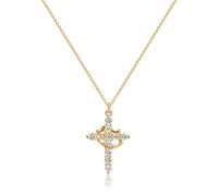 ZhouWei Collier Croix pour Femme et Homme, Collier avec Pendentif en Acier Inoxydable de Croix 40-45 cm Chaine Réglable, Cadeaux de Bijoux Délicats pour les Femmes Filles (Or)