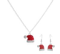 ZhouWei Collier de Noël Boucles D'oreilles pour Femme avec Pendentif Père, Classique Réglable Parures de Bijoux de Noël, Parures pour Femme, Collier à Pendentifs Festif, pour Maman Épouse Fille