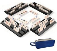 ZhouWei Rummy Voyage Classique Jeu, Rumikub Compact Original avec 106 Carreaux et 4 Supports Rumicube Voyage avec Un Sac De Rangement Rummy Chiffres, pour Enfants Adultes et Famille