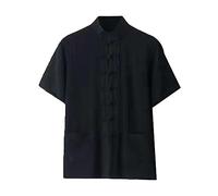 ZHOUXIAO Coton Lin Tai chi vêtements Aile Chun Kung fu Vêtements Manches Courtes Costume Tang Shirt vêtements Traditionnels Chinois, Plus de Taille en Arts Martiaux en Vrac black-8XL