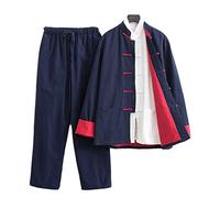ZHOUXIAO Kung Fu Uniforms Ensemble De 3 Pantalons D'arts Martiaux Veste Tang Suit Chinois Vêtements Traditionnels Arts Martiaux Suit En Coton Ligne Chun Tai Chi Tissu cyan-2XL