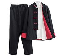 ZHOUXIAO Kung Fu Uniforms Ensemble De 3 Pantalons D'arts Martiaux Veste Tang Suit Chinois Vêtements Traditionnels Arts Martiaux Suit En Coton Ligne Chun Tai Chi Tissu black1-2XL