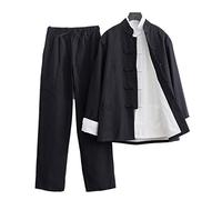 ZHOUXIAO Kung Fu Uniforms Ensemble De 3 Pantalons d'arts Martiaux Veste Tang Suit Chinois Vêtements Traditionnels Arts Martiaux Suit en Coton Ligne Chun Tai Chi Tissu Black-M