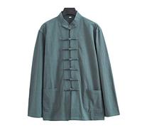 ZHOUXIAO Lâche Tai Chi Uniformes Hommes Chinoise Traditionnelle Kung Fu Vêtements Coton Linge de Linge Chun Vêtements, Travaux à Manches Longues Hanfu Jacket Chemise Costume green-5XL