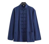 ZHOUXIAO Lâche Tai Chi Uniformes Hommes Chinoise Traditionnelle Kung Fu Vêtements Coton Linge de Linge Chun Vêtements, Travaux à Manches Longues Hanfu Jacket Chemise Costume cyan-3XL
