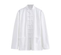 ZHOUXIAO Lâche Tai Chi Uniformes Hommes Chinoise Traditionnelle Kung Fu Vêtements Coton Linge de linge Chun Vêtements, Travaux à manches longues Hanfu Jacket Chemise Costume White-7XL
