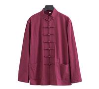 ZHOUXIAO Lâche Tai Chi Uniformes Hommes Chinoise Traditionnelle Kung Fu Vêtements Coton Linge de Linge Chun Vêtements, Travaux à Manches Longues Hanfu Jacket Chemise Costume red-6XL