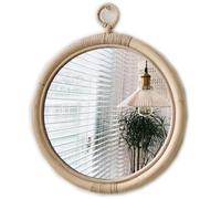 ZHOUXIAO Miroir Circulaire en rotin pour Mur, Miroir décoratif pour Salle de Bain Circulaire en Bois avec Cadre en rotin Suspendu pour se raser ou se maquiller, pour la Maison 43cm