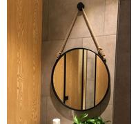 ZHOUXIAO Miroir Rond à Suspension, miroirs de vanité en Corde Circulaire avec Cadre métallique, décoratifs, miroirs muraux Style Ferme à Fixer dans la Salle de Bain 60cm