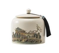 ZHOUXIAO Pot De Gingembre en Céramique Décoratif avec Couvercle, Traditionnel Chinois Antiquaire Paysage Or Scellé À Thé Caddy Pots en Porcelaine Pot De Temple avec Couvercle Beige