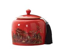 ZHOUXIAO Pot De Gingembre en Céramique Décoratif avec Couvercle, Traditionnel Chinois Antiquaire Paysage Or Scellé À Thé Caddy Pots en Porcelaine Pot De Temple avec Couvercle Red