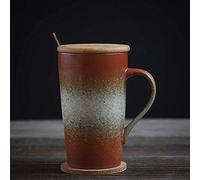 ZHOUXIAO Tasse à café en céramique Ensemble de Tasse à thé avec Couvercle et cuillère, Tasse Mate, Grand Ensemble de Tasse à thé pour Le Bureau à Domicile, Tasse à café Vintage Cadeau (D)