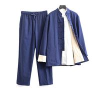 ZHOUXIAO Uniformes De Kung Fu Lâches Ensemble De 3 Grands Hommes Arts Martiaux Uniformes Manteaux À Manches Longues Veste, Tang Costume De Vêtements Traditionnels Chinois blue-5XL