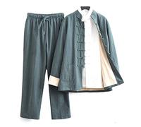 ZHOUXIAO Uniformes De Kung Fu Lâches Ensemble De 3 Grands Hommes Arts Martiaux Uniformes Manteaux À Manches Longues Veste, Tang Costume De Vêtements Traditionnels Chinois green-6XL