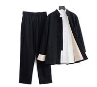 ZHOUXIAO Uniformes De Kung Fu Lâches Ensemble De 3 Grands Hommes Arts Martiaux Uniformes Manteaux À Manches Longues Veste, Tang Costume De Vêtements Traditionnels Chinois black-6XL