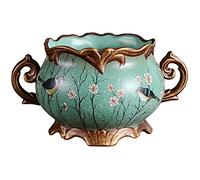 ZHOUXIAO Vase en Céramique Vert Traditionnel Chinois pour Décoration Intérieure, Motif De Fleurs D'oiseau Peint À La Main Décoration De Vase De Fleurs Séché en Porcelaine Pou B