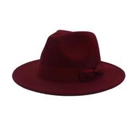 ZHOUXYFDC Chapeau Melon Femme Chapeau Fedora À Large Bord for Femme, Couleur Unie, Style Jazz, Idéal for Une Fête De Mariage Ou Une Église, Collection Automne-Hiver(Wine Red,56-58cm)