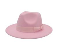 ZHOUXYFDC Chapeau Melon Femme Chapeau Fedora À Large Bord for Femme, Couleur Unie, Style Jazz, Idéal for Une Fête De Mariage Ou Une Église, Collection Automne-Hiver(Pink,56-58cm)