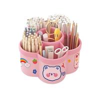 ZHOUXYFDC Enfant Porte Crayons Stylo Desktop Rotating Stationery Pen Holder Large Capacity Storage Box Multifunctional Organizer Suitable for Cute Children Girls(Cherry pink)