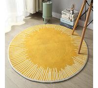 ZHOUZHOU Tapis rond en coton doux, antidérapant, anti-fatigue, lavable, style simple, poils courts, pour chambre à coucher, salon, cuisine, 80 cm, jaune