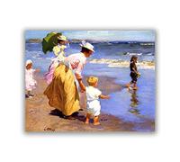 ZHPLIX Edward Potthast Impressions d'art Reproductions de célèbres « À la plage » Tableaux Impressionnistes Impressions sur toile Décoration murale 30 x 39 cm sans cadre