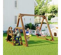 ZHPPED Balançoire d'extérieur pour Enfants La balançoire en Bois avec Fixation pour échelle d'escalade Dispose de 2 sièges de balançoire et d'un Toboggan, 238,5x240x168,9cm