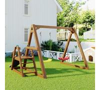 ZHPPED Balançoire Double pour Enfants, balançoire Robuste pour Enfants avec Toboggan et échelle d'escalade, Cadre de balançoire d'extérieur en Bois Massif, 238,5 x 240 x 168,9 cm