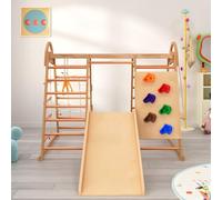 ZHPPED Cadre d'escalade Multifonctionnel 7 en 1, balançoire en Bois Massif, contreplaqué et hêtre, échelle d'escalade, Toboggan à Plaque d'escalade, Filet d'escalade, Pierre d'escalade