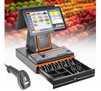 ZHPPED Caisse enregistreuse Intelligente, Caisse enregistreuse Tout-en-Un, Moniteur de Caisse à écran Tactile LCD, Terminal de Point de Vente avec Scanner Portable,Black