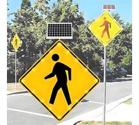 ZHPPED Panneau de Passage piéton Clignotant Solaire 24"/30", Panneau de signalisation routière Clignotant Solaire, Panneau de signalisation de Rue Clignotant, Cadre en Aluminium antirouille 24inches