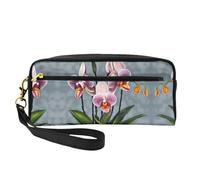 ZhRiYan Blooming Orchidées Petite trousse de maquillage en cuir avec imprimé orchidées - Trousse de toilette de voyage pour femme - Réutilisable avec fermeture éclair - Noir - Taille unique, Noir