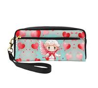 ZhRiYan Cute loving boy - Petite trousse de maquillage en cuir imprimé - Trousse de toilette de voyage pour femme, trousse de maquillage réutilisable avec fermeture éclair, noir, taille unique, Noir