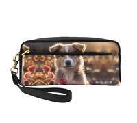 ZhRiYan Dogs and Roses Petite trousse de maquillage en cuir imprimé - Trousse de toilette de voyage pour femme - Réutilisable avec fermeture éclair - Noir - Taille unique - Noir - Taille unique, Noir