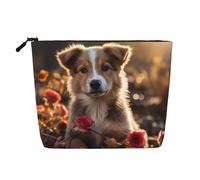 ZhRiYan Dogs and Roses Trousse de maquillage en chanvre artificiel - Trousse de toilette de voyage polyvalente, organiseur de cosmétiques réutilisable avec pochette à fermeture éclair, noir, taille