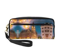 ZhRiYan Fiery Red Street Print Petite trousse de maquillage en cuir pour femme - Trousse de toilette de voyage réutilisable avec fermeture éclair, noir, taille unique, noir, taille unique, Noir