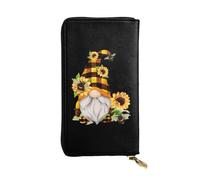 ZhRiYan Gnome Bee Portefeuille long en cuir imprimé floral jaune - Portefeuille tendance personnalisé pour femme avec poche pour pièces de monnaie, noir, taille unique, noir, taille unique, Noir