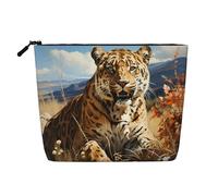 ZhRiYan Leopard in search of prey Trousse de maquillage en faux chanvre - Trousse de toilette de voyage polyvalente, organiseur cosmétique réutilisable avec pochette à fermeture éclair, noir, taille