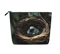 ZhRiYan Little Bird Nest Trousse de maquillage en faux chanvre - Trousse de toilette de voyage polyvalente, organiseur cosmétique réutilisable avec pochette à fermeture éclair, noir, taille unique