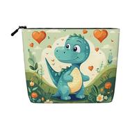 ZhRiYan Little Dinosaur in Green Grass Faux Trousse de maquillage en chanvre - Trousse de toilette de voyage polyvalente, organiseur cosmétique réutilisable avec pochette à fermeture éclair, noir