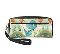 ZhRiYan Little Dinosaur in Green Grass Print Leather Small Makeup Bag - Trousse de toilette de voyage pour femme, trousse de maquillage réutilisable avec fermeture éclair, noir, taille unique, noir