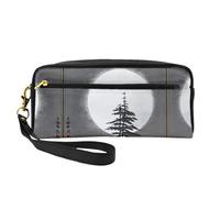 ZhRiYan Moon Pine Tree Petite trousse de maquillage en cuir imprimé - Trousse de toilette de voyage pour femme - Réutilisable avec fermeture éclair - Noir - Taille unique - Noir - Taille unique, Noir