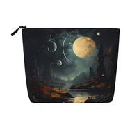 ZhRiYan Moon Stars and Planets Faux Trousse de maquillage en chanvre - Trousse de toilette de voyage polyvalente, organiseur cosmétique réutilisable avec pochette à fermeture éclair, noir, taille
